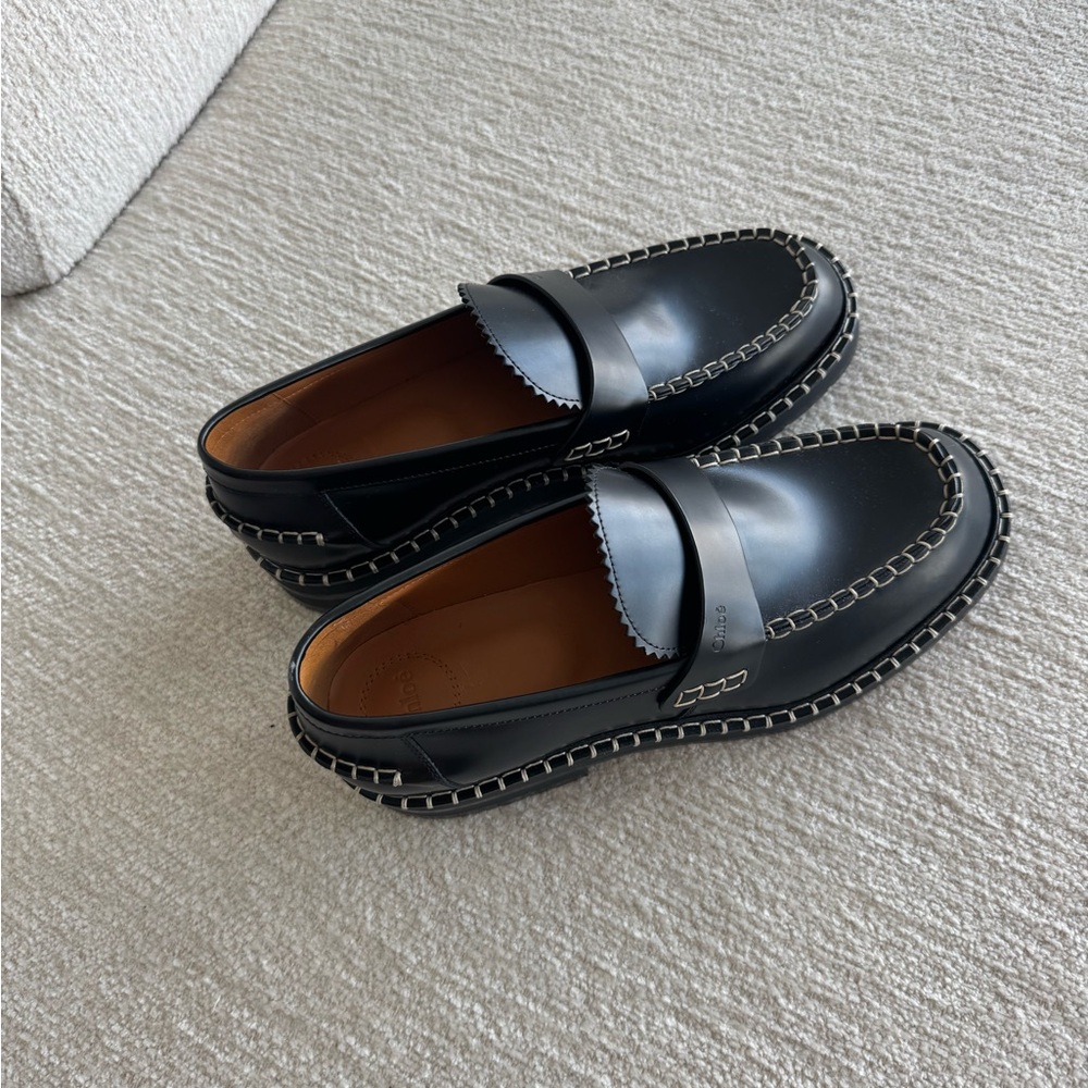 Chloe Black Leather Penny Loafers Timeless Flats - Picture 6 of 6